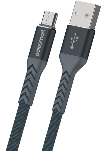 PBS407 Micro USB Şarj ve Data Kablosu 2.4 Amper 1.2 Metre Gri