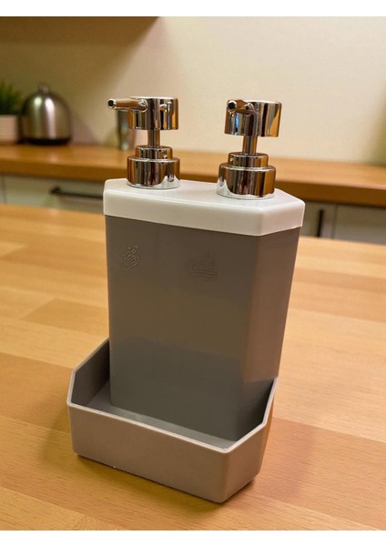 Çift Bölmeli Gri Sıvı Sabunluk – Krom Başlıklı | Sabun ve Deterjanlık, Modern Tasarım