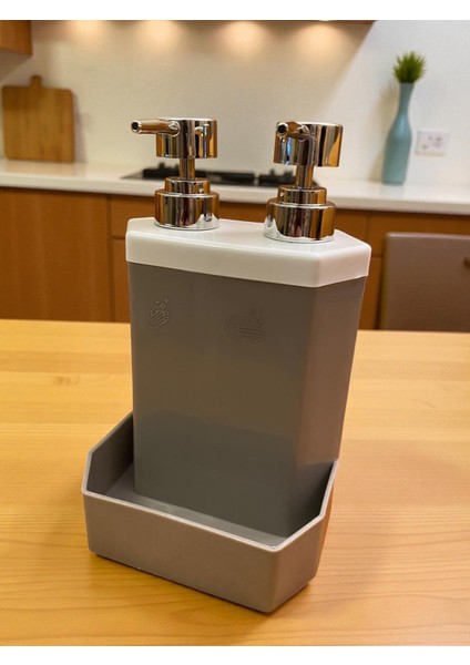 Çift Bölmeli Gri Sıvı Sabunluk – Krom Başlıklı | Sabun ve Deterjanlık, Modern Tasarım fiyatları