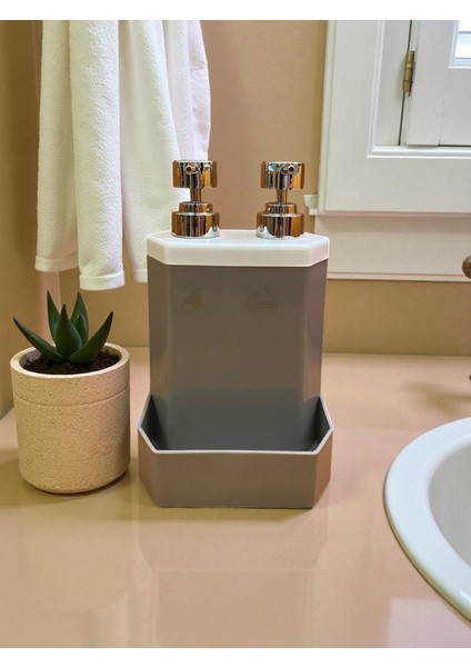 Çift Bölmeli Gri Sıvı Sabunluk – Krom Başlıklı | Sabun ve Deterjanlık, Modern Tasarım fırsatları