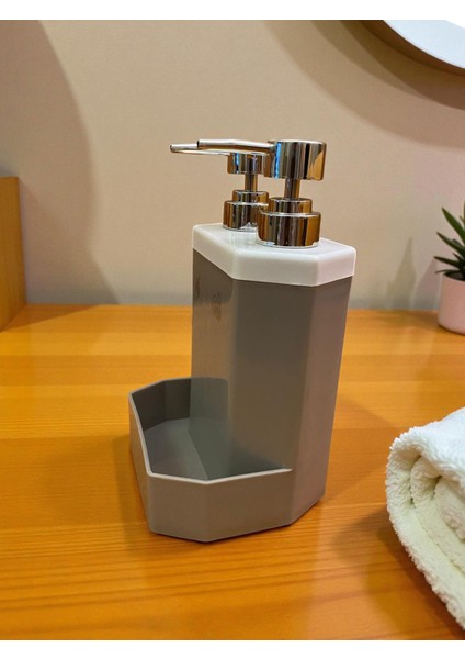 Çift Bölmeli Gri Sıvı Sabunluk – Krom Başlıklı | Sabun ve Deterjanlık, Modern Tasarım