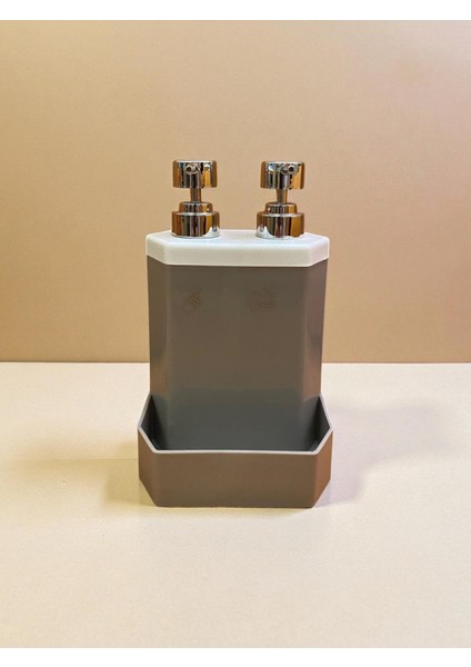 Çift Bölmeli Gri Sıvı Sabunluk – Krom Başlıklı | Sabun ve Deterjanlık, Modern Tasarım