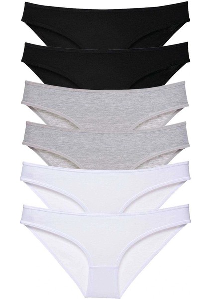 6 Adet Süper Eko Set Likralı Kadın Slip Külot Siyah Gri Beyaz