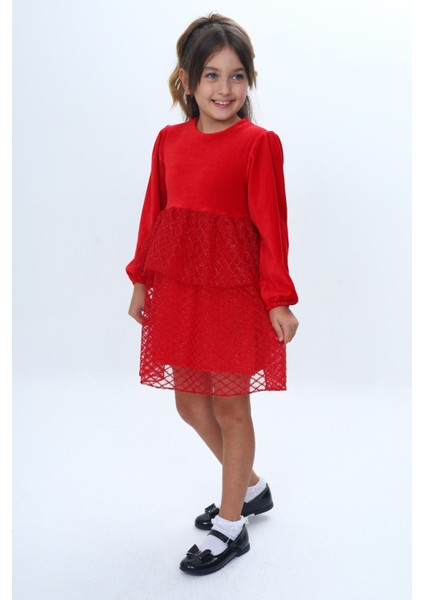Kız Çocuk Kadife Kat Kat Fırfır Detaylı Elbise fiyatları