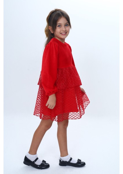 Kız Çocuk Kadife Kat Kat Fırfır Detaylı Elbise modelleri
