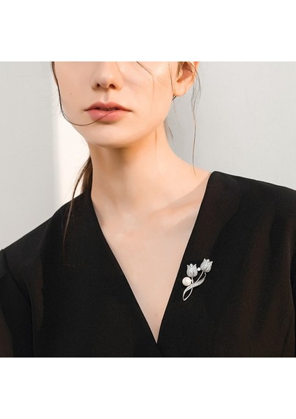 Kadın Broş Taklidi Lale Çiçek Broş Parlama Önleyici Takım Elbise Broş Yaka Pin Takı Renk: G (Yurt Dışından)