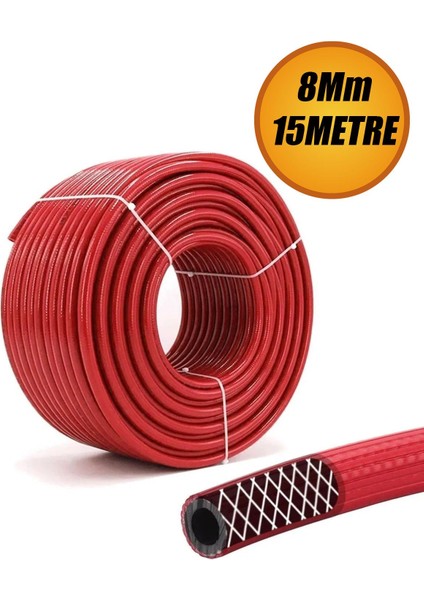 Çelik Kompresör Hava Hortumu 8 mm Termo Hortum Kırmızı-15 Metre