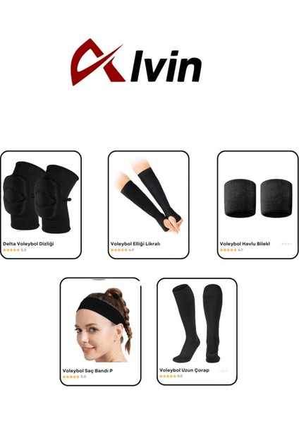 Voleybol Spor Seti - Dizlik, Elik, Saç Bandı, Bilek Havlusu Ve Uzun Çorap İle Tam Takım