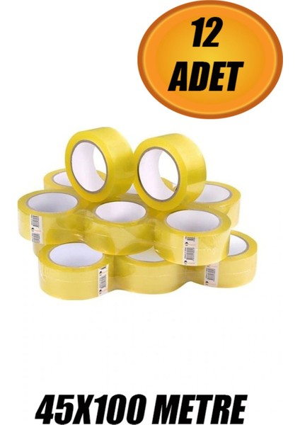 Koli Bandı 45 mm x 100 mt Şeffaf Güçlü Yapışkanlı Kopmayan Bant Bandı (12 Adet)