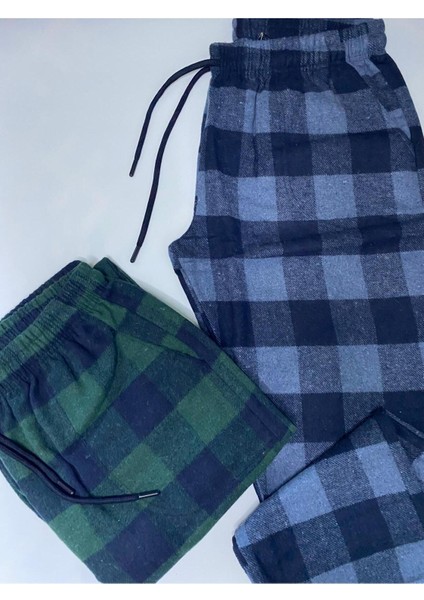 Erkek 2'li Kışlık Ekose Desenli Pazen Pamuklu Pijama Altı fiyatları