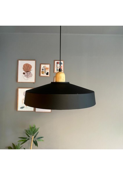 Açe Siyah Tekli Kalın Ahşap Başlık Avize Retro Sarkıt Ofis Showroom Salon Mutfak Avizeleri modelleri