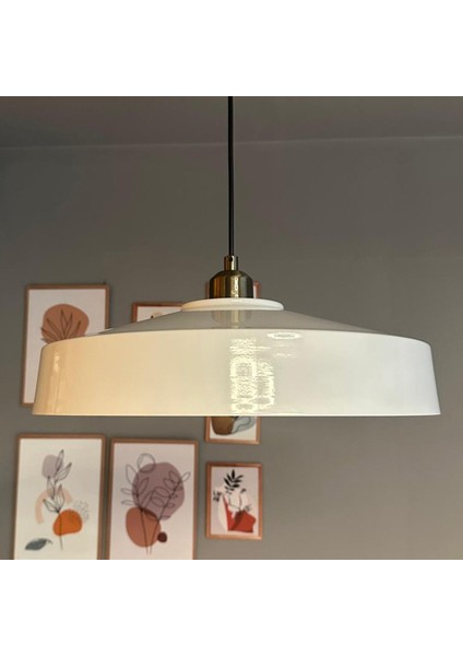 Açe Beyaz Tekli Eskitme Yarım Lale Başlık Avize Retro Sarkıt Ofis Showroom Salon Mutfak Avizeleri