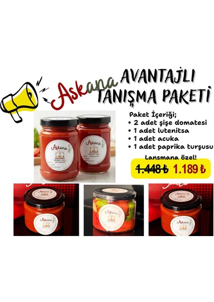 Avantajlı Tanışma Paketi Şişe Domatesi,acuka,lutenitsa,paprika Turşusu (Toplam 5 Ürün)