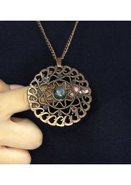 Doğal Taş Labradorit Doğal Taşlı Yuvarlak Model Antik Kadın Kolye EUK47LBT