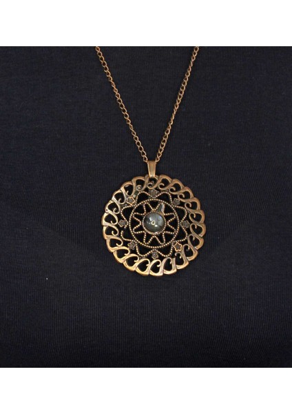 Doğal Taş Labradorit Doğal Taşlı Yuvarlak Model Antik Kadın Kolye EUK47LBT modelleri