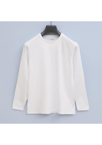 Erkek Bisiklet Yaka Uzun Kol Ince Tişört - (S-2xl) - SMU-108 - Beyaz