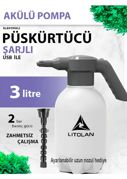 3 Lt. Şarjlı Püskürtücü, Zirai Ilaçlama, Sulama Elektrik Pompası