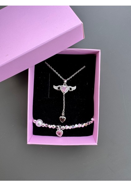 Sevgi Meleği Kolye Bilezik Seti Çelik