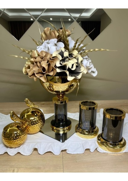 Gold Vazo 5 Parça Eva Aranjman Seti(AYNA DAHİL DEĞİLDİR.)