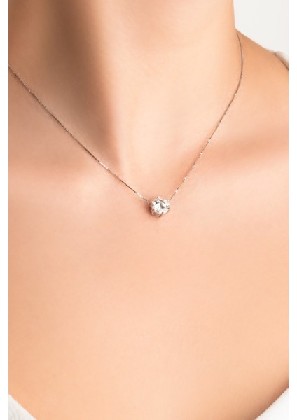 Mozanit Esintisi 18 Ayar Beyaz Altın Kaplama 43 cm Gümüş Tektaş Kolye fiyatları