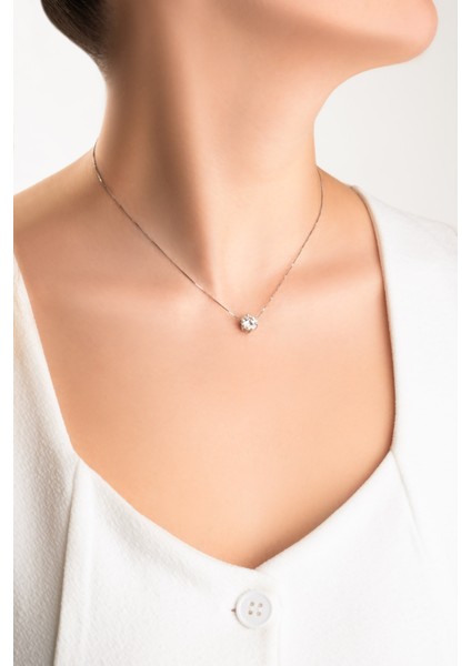 Mozanit Esintisi 18 Ayar Beyaz Altın Kaplama 43 cm Gümüş Tektaş Kolye fırsatları