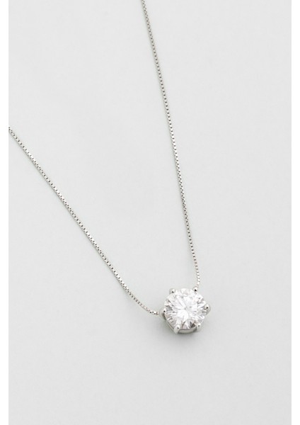 Mozanit Esintisi 18 Ayar Beyaz Altın Kaplama 43 cm Gümüş Tektaş Kolye indirimleri