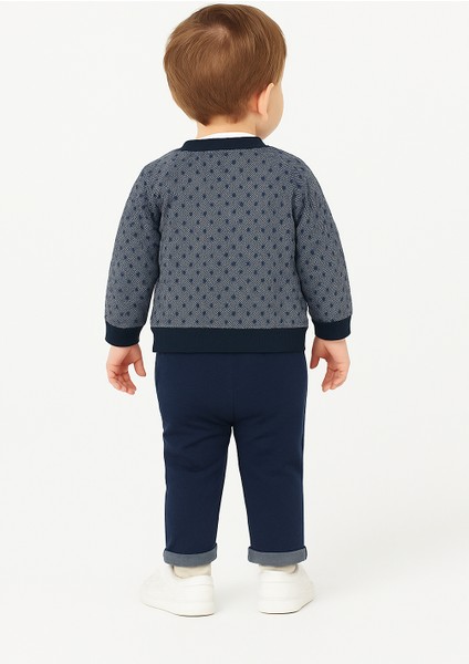 Kr Kıds Erkek Bebek 3’lü Kombin – Lacivert Desenli Hırka, Baskılı T-Shirt ve Kumaş Pantolon (1-4 Yaş) fiyatları