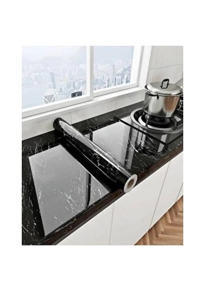 Buğz Siyah Mermer Desenli Yapışkanlı Kaplama Kağıdı 5 Metre modelleri