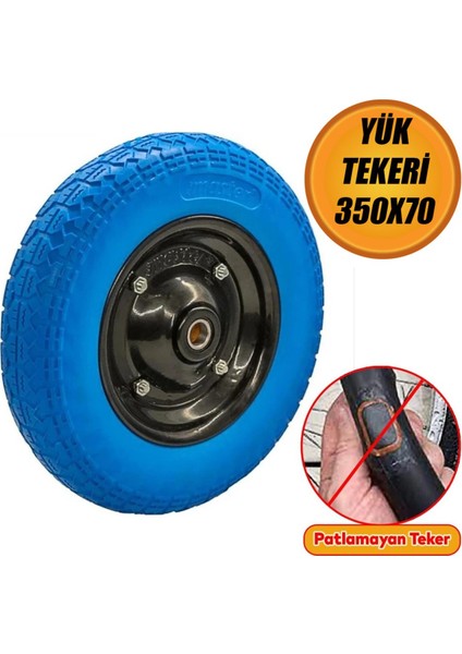 El Arabası Yük Taşıma Mavi Tekeri Rulmanlı Patlamayan Poliüretan Teker Pu Dolma Tekerlek 350X70 mm