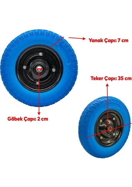 El Arabası Yük Taşıma Mavi Tekeri Rulmanlı Patlamayan Poliüretan Teker Pu Dolma Tekerlek 350X70 mm fiyatları