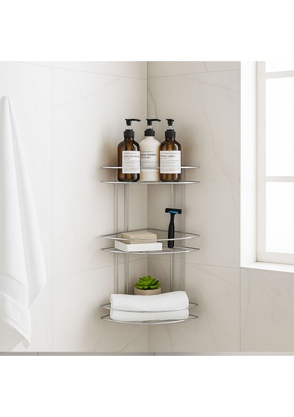 Köşe Rafı Üç Katlı Krom Banyo Duş Şampuanlık Paslanmaz Metal Duvar Tipi Düzenleyici Organizer fiyatları