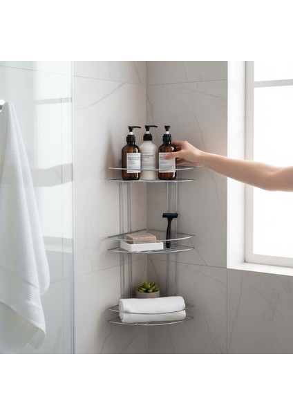 Köşe Rafı Üç Katlı Krom Banyo Duş Şampuanlık Paslanmaz Metal Duvar Tipi Düzenleyici Organizer indirimleri