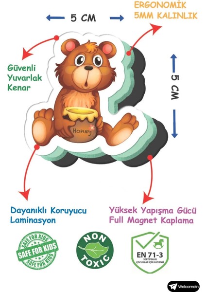 Buğz Oyuncak Manyetik Mıknatıslı 30 Parça Hayvanlar 26 Parça Sebze Meyveler Eğitici Set Magnet