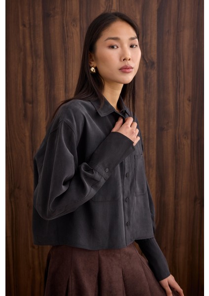 Çift Cepli Kısa Gömlek Siyah