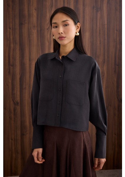 Çift Cepli Kısa Gömlek Siyah modelleri