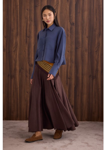 Çift Cepli Kısa Gömlek Kot Mavi