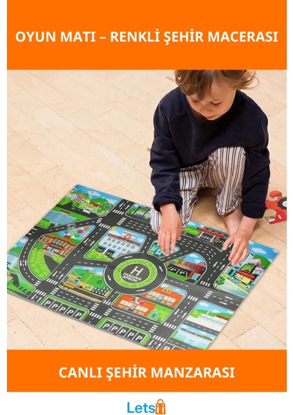 Renkli Mutlu Şehir Hayatı Çocuk Oyun Matı
