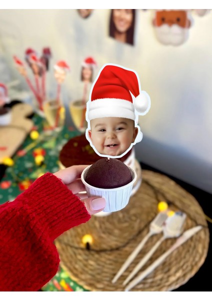 Yeni Yıl Temalı Kişiye Özel Fotoğraflı Pasta Dekor Süslemesi 10 Adet