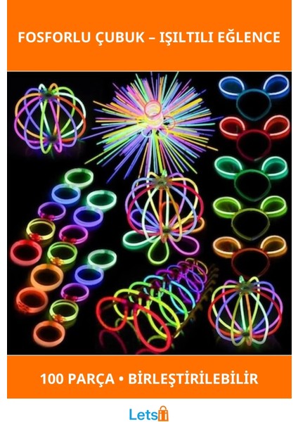 Fosforlu Çubuk 100 Parça Neon Renkli Parti Aksesuarı
