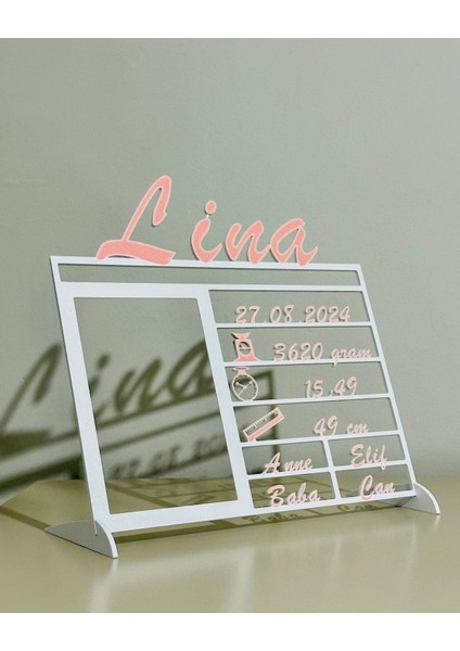 Kişiye Özel 3D Yenidoğan Bilgi Tablosu - Çift Renk (Beyaz & Bebek Pembe) indirimleri