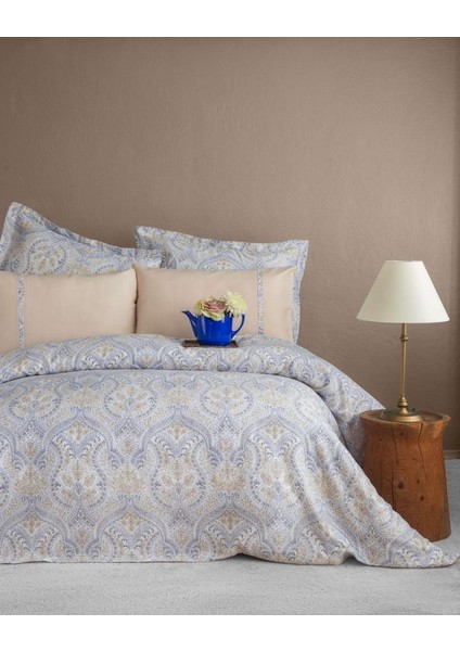 Kutusuz Fragile Mavi Tensel Saten Baskı Çift Kişilik Nevresim/yastık KILIFI(2ADET)