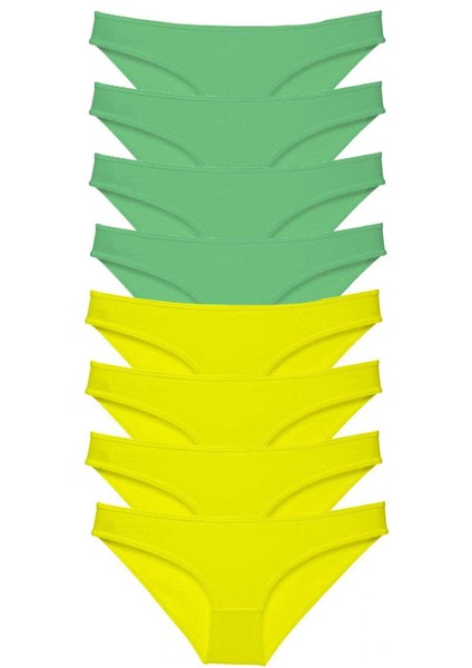 8 Adet Süper Eko Set Likralı Kadın Slip Külot Sarı Yeşil