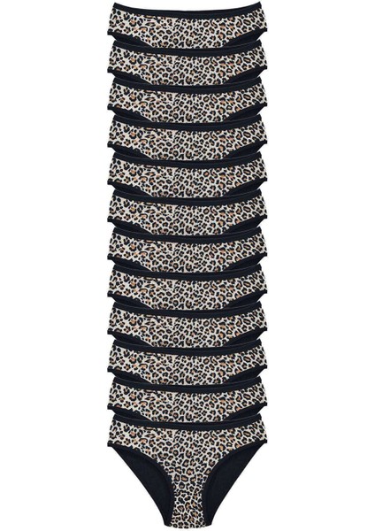 12 Adet Leopar Desenli Likralı Yumuşak Dokulu Kadın Slip Külot