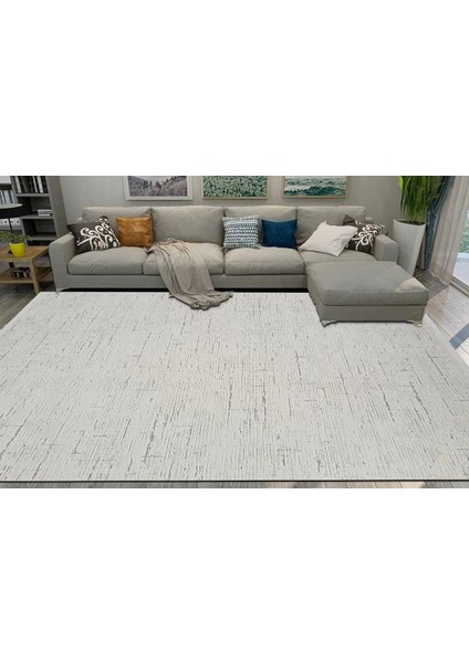 Moda 1135 Krem Modern Tasarım Dekoratif Polyester Yolluk Salon Mutfak Halısı