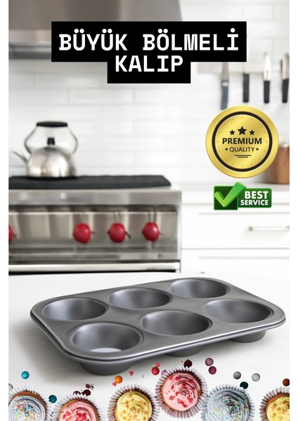Buğz Mini Çocuklar Için Cupcake Fırın Kalıbı 6 Büyük Bölmeli Muffin Kek Kalıbı