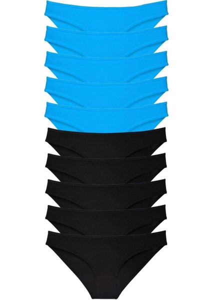 10 adet Eko Set Likralı Kadın Slip Külot Siyah Mavi