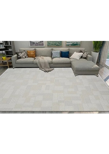 Moda 1134 Bej Modern Tasarım Dekoratif Polyester Yolluk Salon Mutfak Halısı