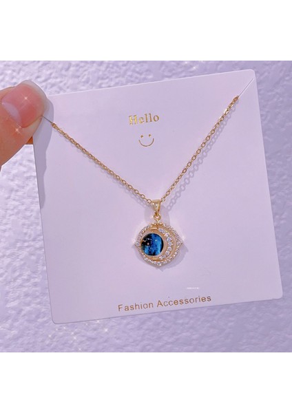 Yeni Bakır Kaplama Gerçek Altın Australopithecine Sıcaklığa Duyarlı Güneş Ay Kolye Mikro Set Zirkonya Titanyum Çelik Kolye (Yurt Dışından)