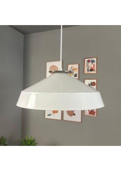 Lema Beyaz Tekli Avize Ahşap Ufo Sarkıt Lamba Restoran Cafe Salon Avizeleri