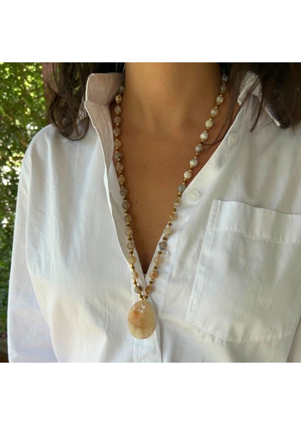 Özel Tasarım Botswana Akik Doğal Taş Akik Doğaltaş Uçlu El Yapımı Uzun Kadın Kolye modelleri